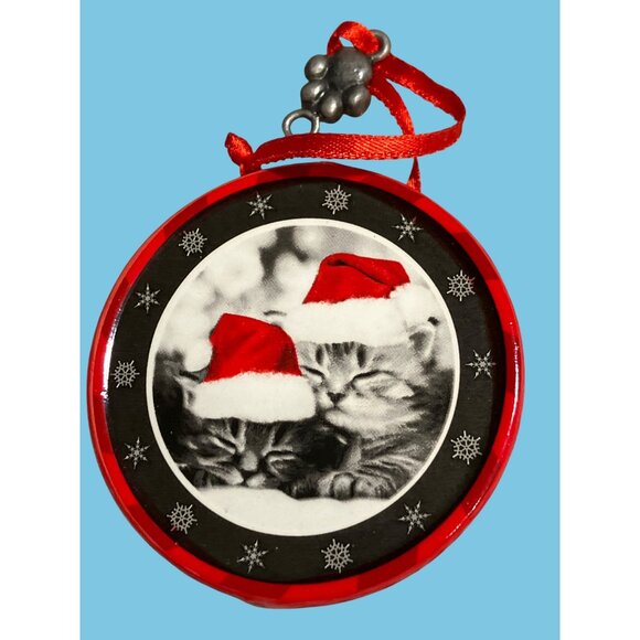 Keith Kimberlin Christmas Ornament W/ Kittens In Santa Hats Red & Black Decor - Picture 1 of 7